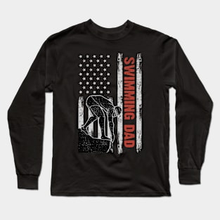 Swimming Dad American Flag Father's Day 4th Of July Gift Long Sleeve T-Shirt